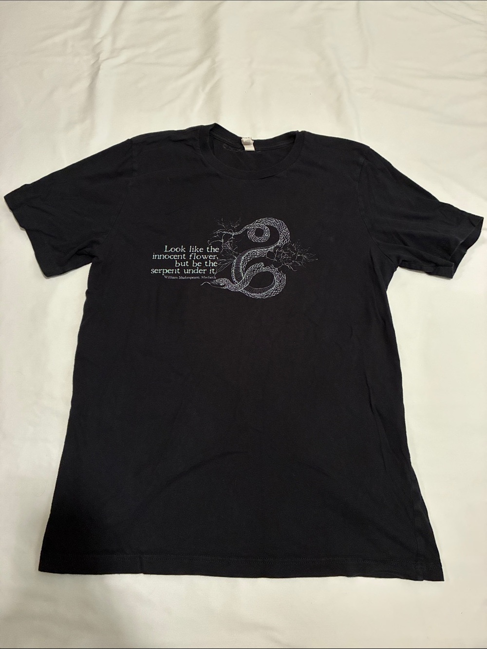 William Shakespeare Macbeth Flower Serpent Black Short Sleeve T-Shirt Size L